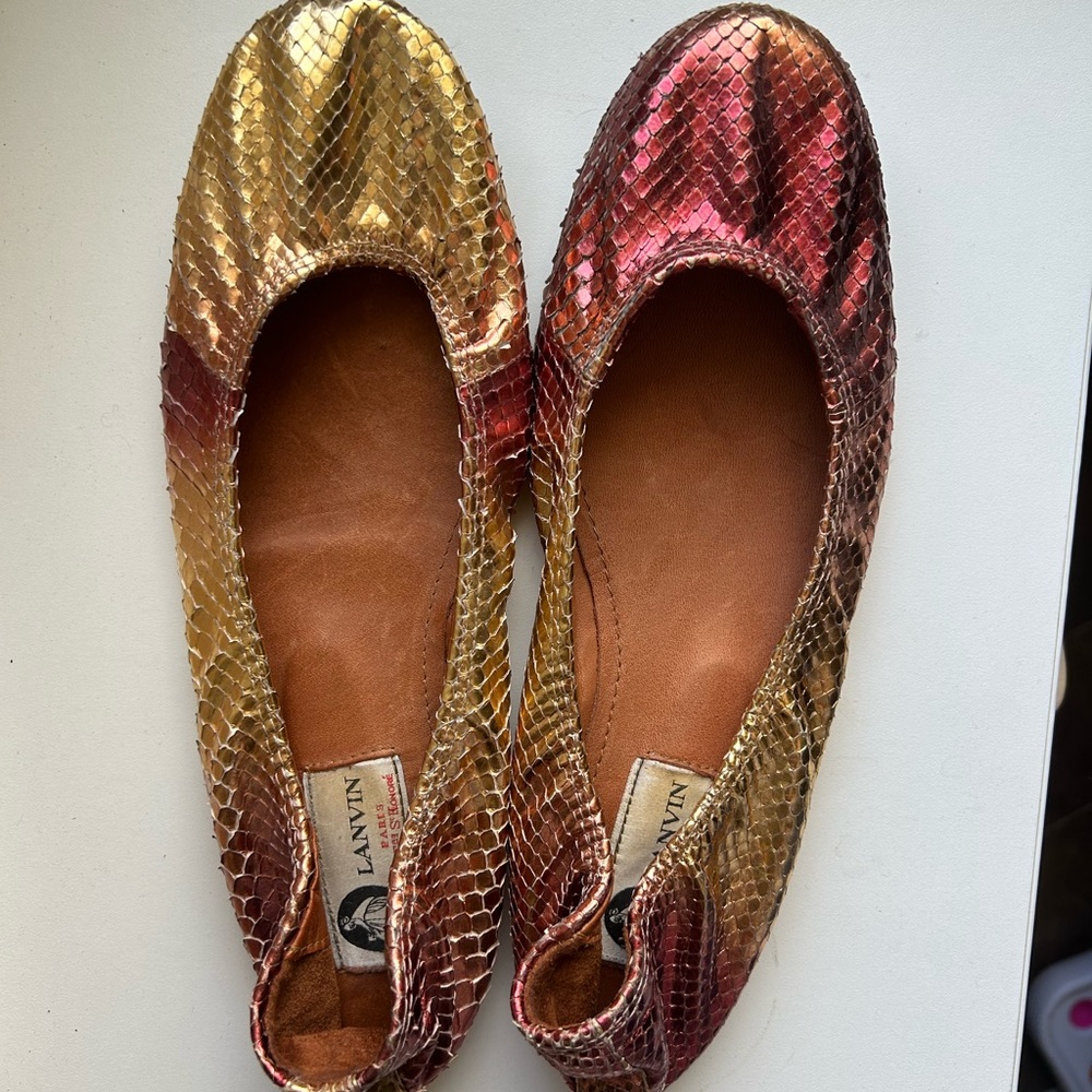 Lanvin Gold & Red Snakeskin Ballet Flats